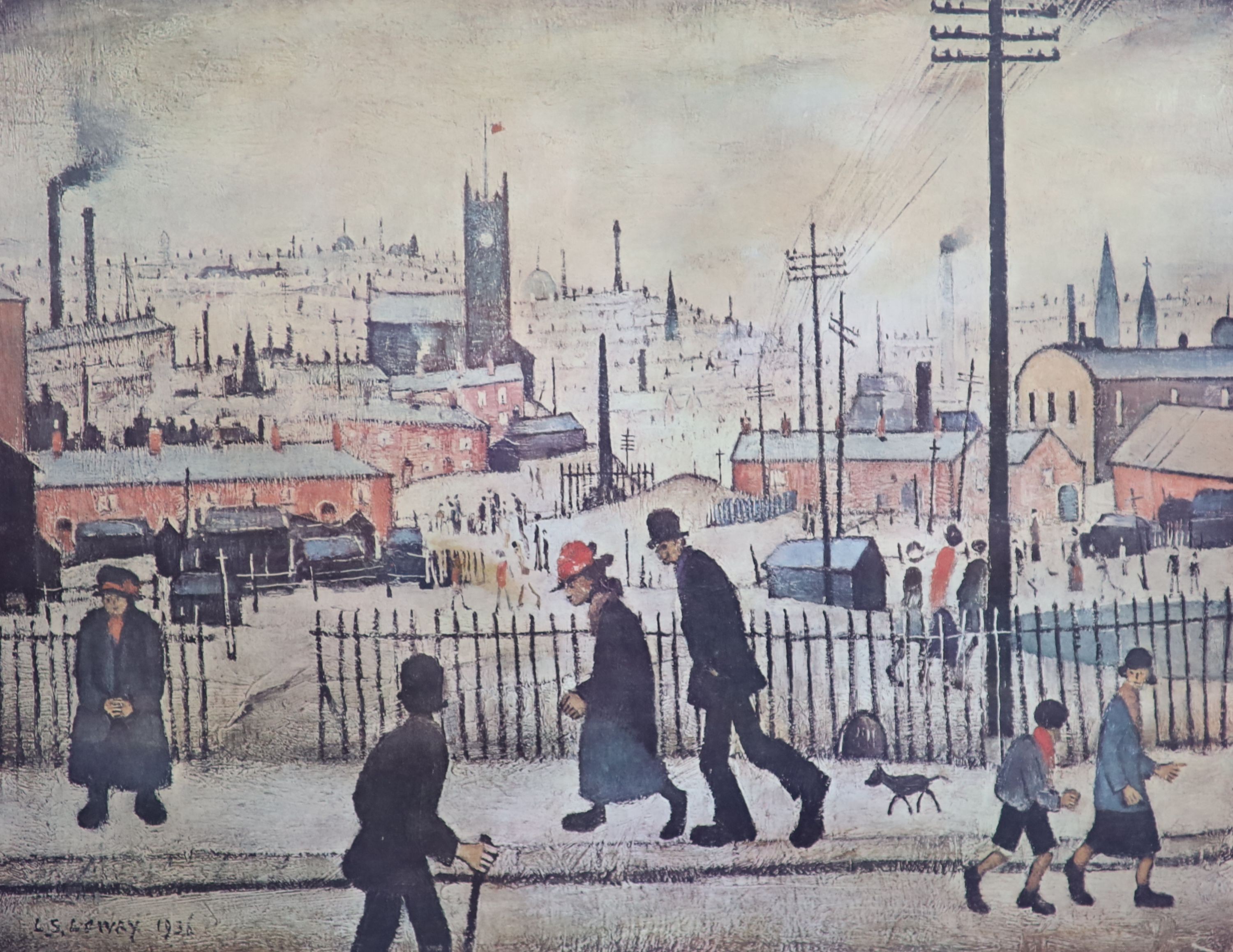 Laurence Stephen Lowry (1887-1976), 'View of a Town', lithograph, 42 x 54cm.